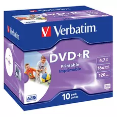 Диск DVD+R Verbatim 43508 4.7ГБ, 16x, 10 шт., Jewel Case, Printable
