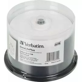 Диск DVD-R Verbatim 43755 4.7Gb 16x Cake Box (50шт) Printable (43755)