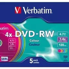 Диск DVD-RW Verbatim 43563 4.7ГБ, 4x, 5шт., Slim Case, Color