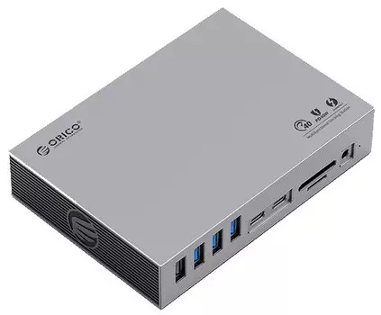 Док-станция Orico TB3-15T-EU-GY-BP многофункциональная, 15-в-1 Thunderbolt 3, на 2xThunderbolt 3 (15+60Вт), 2xUSB-A 3.2 Gen1, 1xUSB-A 3.2 Gen2, 2xUSB-