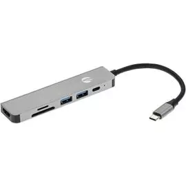 Док-станция VCOM CU4371 USB Type-C (M)-HDMI 4K/30Hz, 2*USB 3.0, TF, SD, PD, aluminium shell