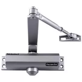 Доводчик Falcon Eye FE-B4W (серебро) на дверь весом 65-85кг. Литой алюминевый корпус, регулируемая скорость закрытия, используется незамерзающее масло