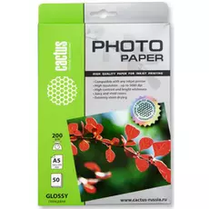 Фотобумага Cactus CS-GA520050 A5/200г/м2/50л./белая, глянцевая для струйной печати
