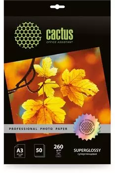 Фотобумага Cactus CS-HGA326050 A3/260г/м2/50л./белый глянцевое для струйной печати