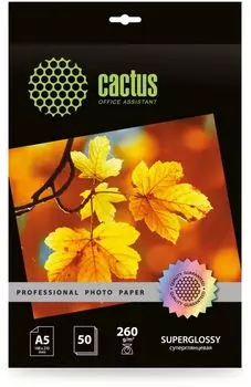 Фотобумага Cactus CS-HGA526050 A5/260г/м2/50л./белый глянцевое для струйной печати