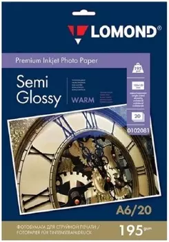 Фотобумага Lomond 0102081 10x15/195г/м2/20л./тепло-белый полуглянцевое для струйной печати