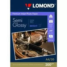 Фотобумага Lomond 0102149 ПРЕМИУМ для стр.печати А4,200 г/м2 односторонняя Bright Semi- Glossy(20л)