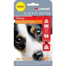 Фотобумага Lomond 0102165 Simply 10x15/260г/м2/50л./белый CIE148% глянцевое для струйной печати