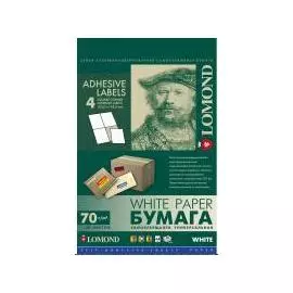 Фотобумага Lomond 2100025ТЕХ Самоклеящаяся бумага универсальная для этикеток, A4, 4 делен. (105 x 148.5 мм), 70 г/м2, (1650шт)
