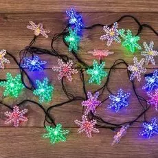 Гирлянда NEON-NIGHT 303-065 светодиодная, снежинки, 30 LED мультиколор 4,4 метра с контроллером
