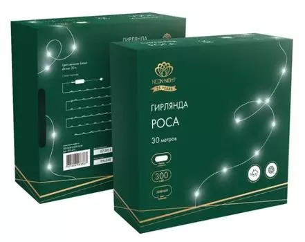 Гирлянда NEON-NIGHT 303-275 светодиодная роса с контроллером 30м, 300LED, белый, IP20, 230В, зеленый провод