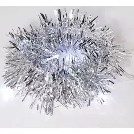 Гирлянда NEON-NIGHT 304-011 светодиодная «Мишура» серебряная 10 LED 1,5 м, прозрачный ПВХ, белый свет свечения, 2 х АА (батарейки не в комплекте)