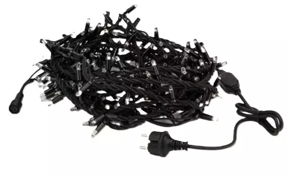 Гирлянда NEON-NIGHT 315-216 нить 10м (2 модуля x 5м) 200 LED теплый белый черный каучук IP67 постоянное свечение 230В соединяется нужен блок 315-000