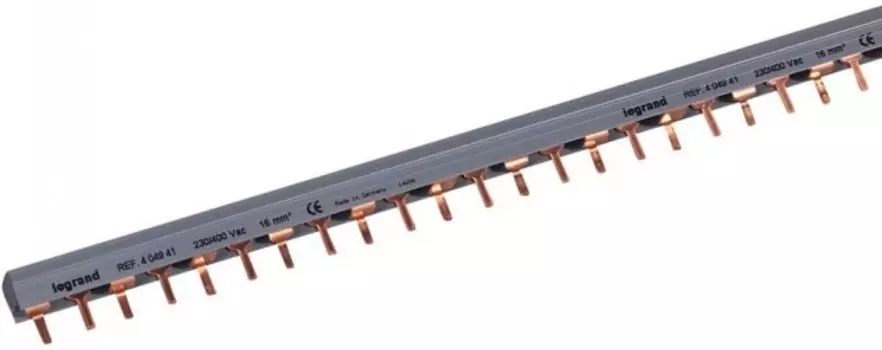 Гребёнчатая шина Legrand 404941 HX T/2П, 63А, 16 мм, 56 модулей, штыревое подключение