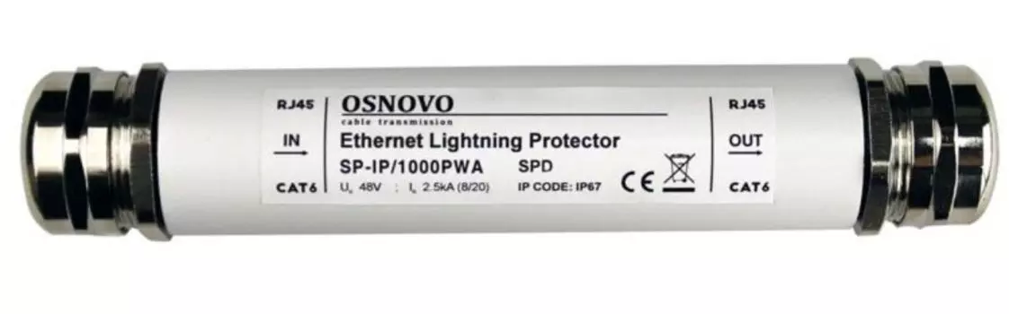 Грозозащита OSNOVO SP-IP/1000PWA уличная для локальной вычислительной сети (скорость до 1000 Мб/с) с защитой линий PoE
