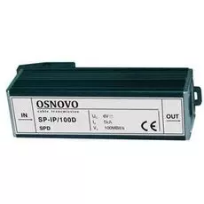 Грозозащита OSNOVO SP-IP/100D для локальной вычислительной сети (скорость до 100Мб/с). Двухступенчатая защита. Макс. длительное рабочее напряжение (Uс