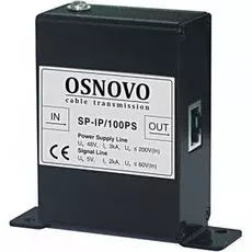 Грозозащита OSNOVO SP-IP/100PS для локальной вычислительной сети (скорость до 100Мбит/с) с защитой линий PoE (af/at, метод B, контакты 4/5, 7/8), двух