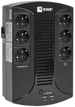 Источник бесперебойного питания EKF SSW-800 E-Power Home 800 ВА , 480Вт, 6хSchuko, 2xUSB Charger, USB,RJ11