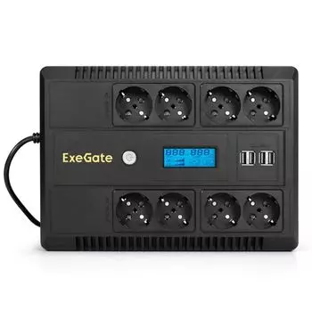 Источник бесперебойного питания Exegate NEO Smart LHB-850.LCD.AVR.8SH.CH.RJ.USB EX295014RUS 850VA/510W, LCD, AVR, 8*Schuko, RJ45/11, USB, 4*USB-порта