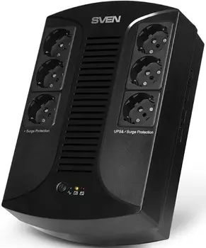 Источник бесперебойного питания Sven UP-L1000E (SV-016593) (УЦЕНЕННЫЙ) вх СЕЕ7/7, вых 6 × CEE7/4, пластик, черный, Б/У, ИЗ РЕМОНТА, гарантия магазина