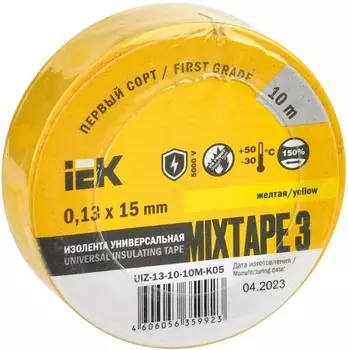 Изолента IEK UIZ-13-10-10M-K05 MIXTAPE 3 0,13х15мм желтая 10м
