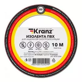 Изолента KRANZ KR-09-2004 ПВХ 0.13х15 мм, 10 м, красная (10 шт./уп.)