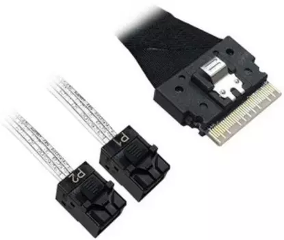 Кабель ACD ACD-60002-JP (P5022DN10990-1) Slimline SASx8 (SFF8654) -to- 2 SAS HD (White) x4 (SFF8643 (NVMe Connection), for SupewrMicro backplanes, 1M,