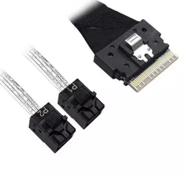 Кабель ACD ACD-60002-ZC (P5022DN10990-1) Slimline SASx8 (SFF8654) -to- 2 SAS HD (White) x4 (SFF8643 (NVMe Connection), for SuperMicro backplanes, 1M