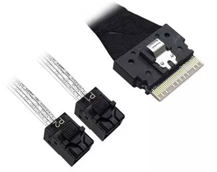 Кабель ACD MD-6710072 Slimline SASx8 (SFF8654)-to-2*SAS HD (White) x4 (SFF8643 (NVMe Connection), for SuperMicro backplanes, 1m