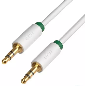 Кабель акустический GCR GCR-AVC1662-1.5m jack 3,5mm/jack 3,5mm, белый, зеленая окантовка, ультрагибк