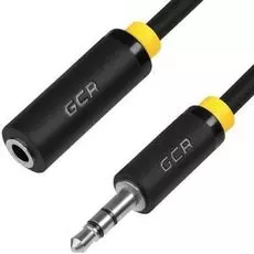 Кабель акустический GCR GCR-STM1 0.25м, jack 3.5/jack 3.5мм, черный, желтая окантовка, ультрагибкий, 28AWG, M/F, Premium, экран, стерео