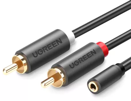 Кабель акустический UGREEN AV102 10588_ 3.5mm Female to 2 RCA Male, 1м, серый