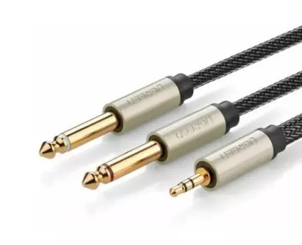 Кабель акустический UGREEN AV126 10615_ Jack 3.5mm - 2*Jack 6.35mm, 2 м, серый