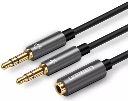 Кабель акустический UGREEN AV140 20899_ Jack 3.5mm(гнездо)/2*Jack 3.5mm(штекер), 0.2м, черный