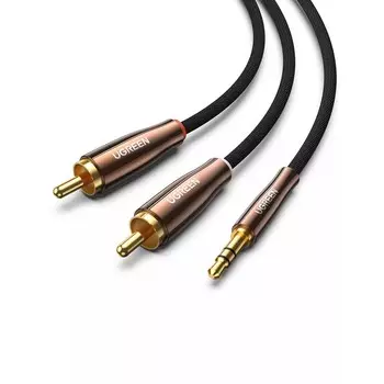 Кабель акустический UGREEN AV170 80847_ Jack 3.5mm(M)/2*RCA, 2м, черный/темно-медный