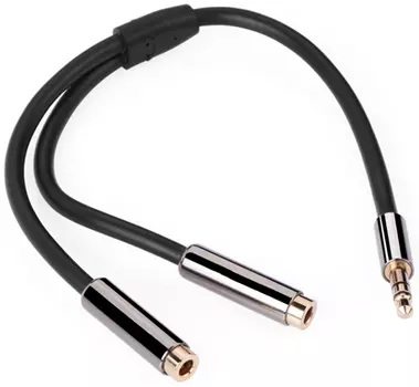 Переходник аудио UGreen UG-10532 разветвитель гибкий 0.2 m jack 3,5 mm AM / jack 3,5 mm 2 AF, метал, черн