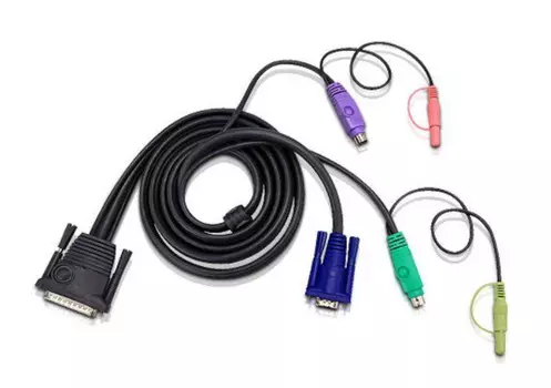Кабель Aten 2L-1705P мон+клав+мышь PS/2+аудио, DB25=>HD DB15+2x6MINI-DIN+2xRCA, Male=>Male+2Female+2Male, 8+2x6+2x2 проводов, опрессованный, 5 метр.,