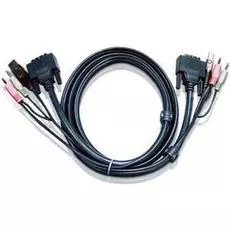 Кабель Aten 2L-7D03UD мон+клав+мышь USB+аудио, DVI-D Dual Link+USB A-Тип+2xRCA=>DVI-D Dual Link+USB B-Тип+2xRCA, Male-Male, опрессованный, 3 м, черный