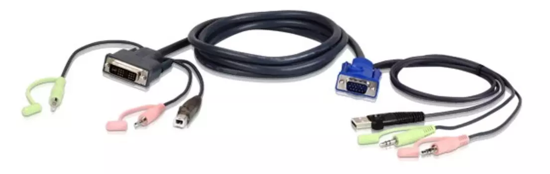 Кабель Aten 2L-7DX2U КВМ с интерфейсами передачи звука, USB, VGA - DVI, 1.8м