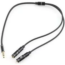 Кабель аудио Cablexpert CCAB-02-35MYHM-0.2MB 3.5джек 4pin(M)/2х 3.5джек(F) черный, 0.2м. блистер