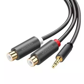 Кабель аудио UGREEN AV109 3.5mm Male to 2RCA Female Cable. Длина: 25 см. Цвет: серый
