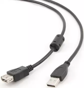 Кабель BION BXP-CCF-USB2-AMAF-018 удлинительный USB 2.0 A-A (m-f), позолоченные контакты, ферритовые кольца, 1.8м, черный