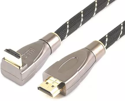 Кабель HDMI Wize WAVC-HDMIRA-5M 5 м., v.2.0, 19M/19M, 4K/60 Hz 4:4:4, 26 AWG, HDCP 1.4, HDCP 2.2, Ethernet, позол.угловой разъем, экран, черный, пакет