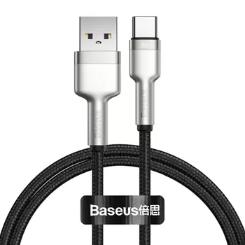 Кабель интерфейсный Baseus CAKF000101 USB to Type-C 66W 1m, цинковый сплав + нейлоновая оплётка, black