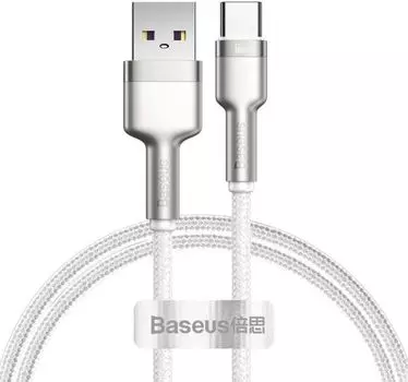 Кабель интерфейсный Baseus CAKF000102 USB to Type-C 66W 1m, цинковый сплав + нейлоновая оплётка, white