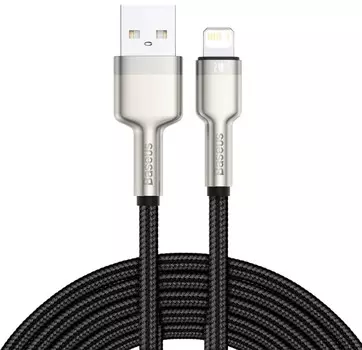 Кабель интерфейсный Baseus CALJK-B01 USB Type A - Lightning 2.4A 2m, цинковый сплав + нейлоновая оплётка, black