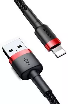 Кабель интерфейсный Baseus CALKLF-A19 Cafule USB For Lightning 2.4A 0.5m Red+Black (передача данных, питание устройств, в оплетке)