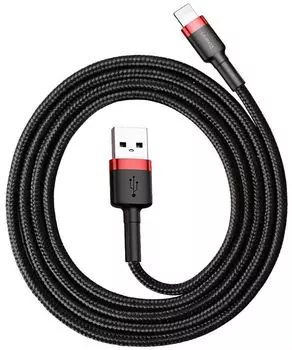 Кабель интерфейсный Baseus CALKLF-B19 USB Type A - Lightning 2.4A, нейлоновая оплётка, 1m red+black