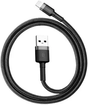 Кабель интерфейсный Baseus CALKLF-CG1 USB Type-A - Lightning 1.5A, нейлоновая оплётка, 2m gray+black