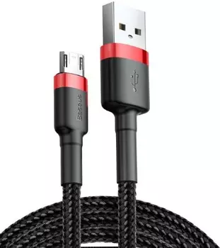 Кабель интерфейсный Baseus CAMKLF-B91 USB Type A - Micro USB 2.4A, нейлоновая оплётка, 1m red+black
